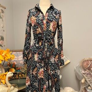 LOFT Paisley Dress w/ Waist Tie Sz 0